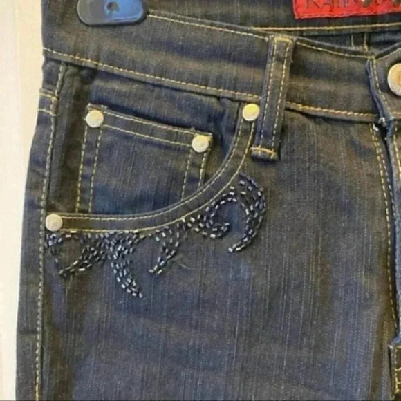 Raffinalla Straight Leg Jeans Beaded Lace Embroidered Dark Blue Denim Size 2/26 - Picture 7 of 17